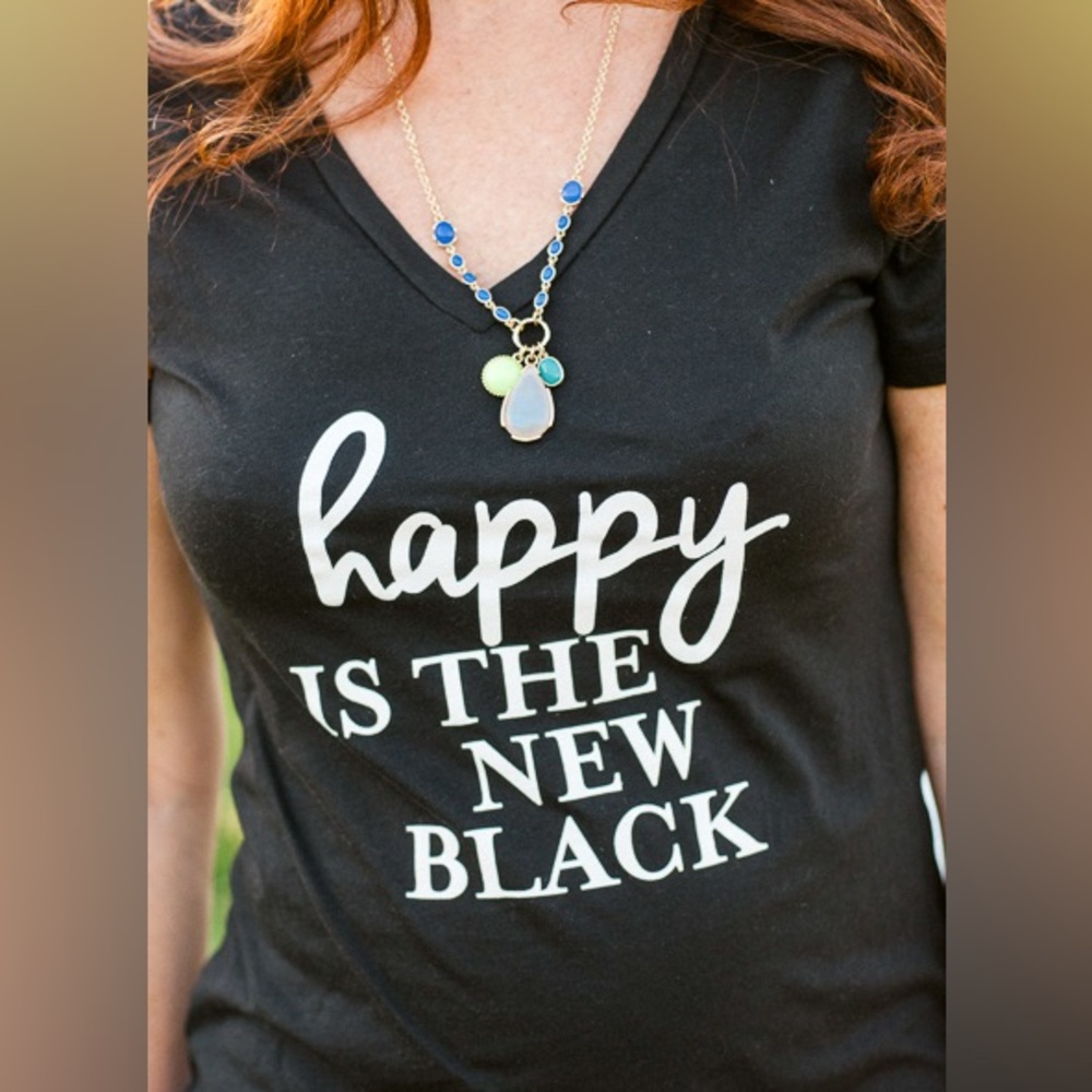 RK APPAREL SIZE L~HAPPY IS THE NEW BLACK TEE~VINTAGE GRAPHIC T-SHIRT RYAN KINDER